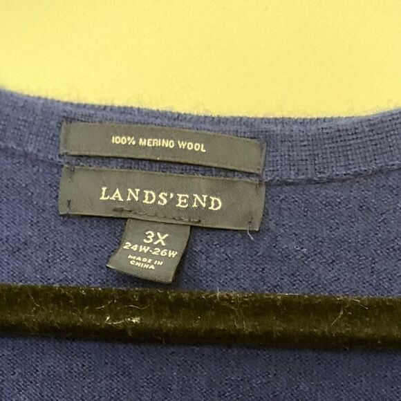 Land’s End dark blue v neck raglan long sleeved sweater, 100% merino wool, 3X - Picture 2 of 7